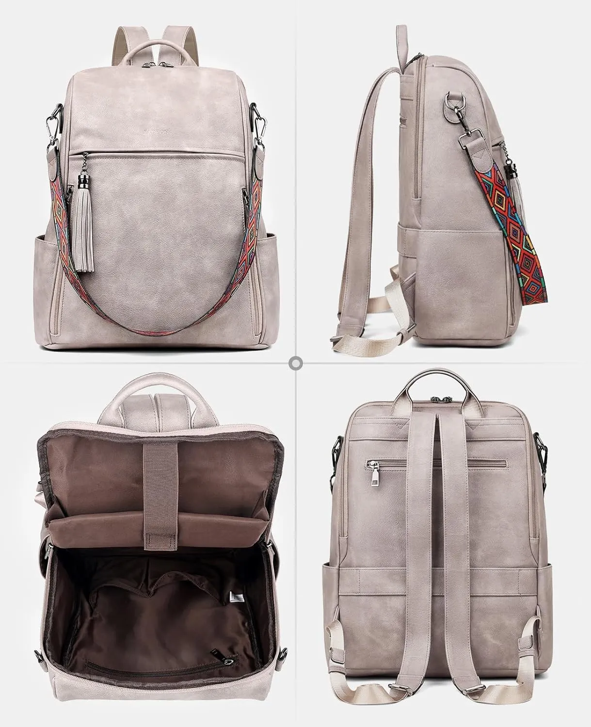 FADEON Laptop Backpack Purse for Women Large Designer PU Leather Laptop Bag, Ladies Computer Shoulder Bags