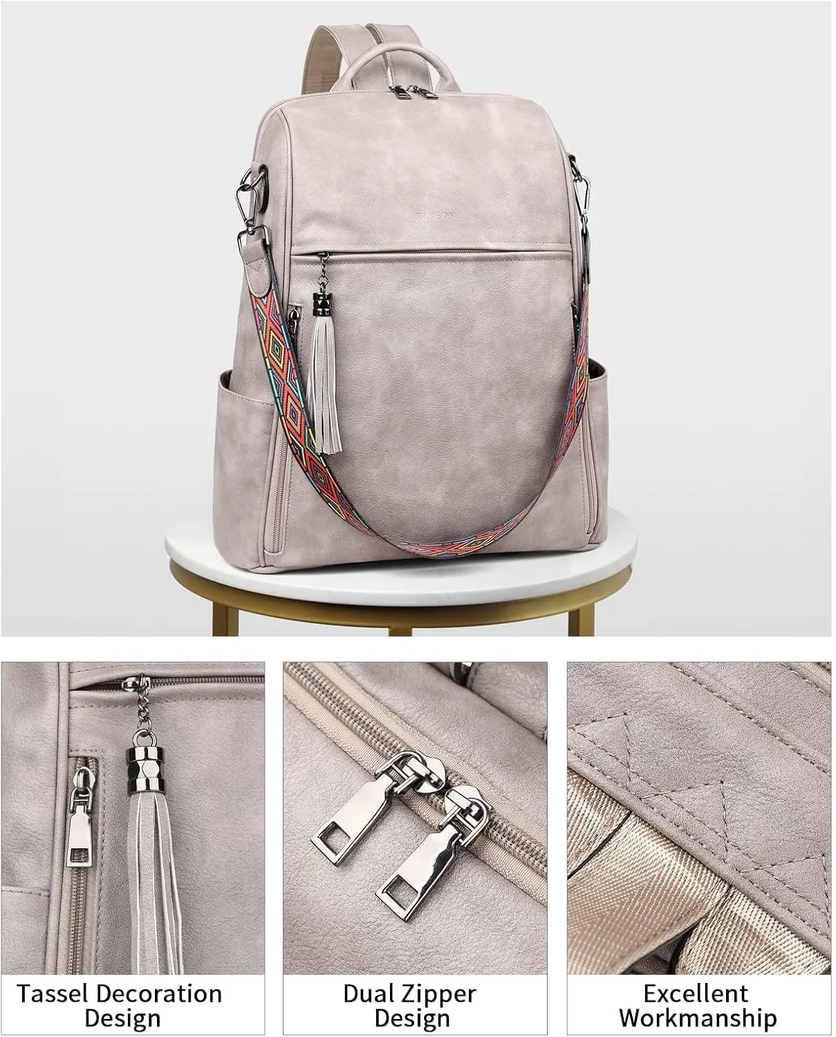 FADEON Laptop Backpack Purse for Women Large Designer PU Leather Laptop Bag, Ladies Computer Shoulder Bags