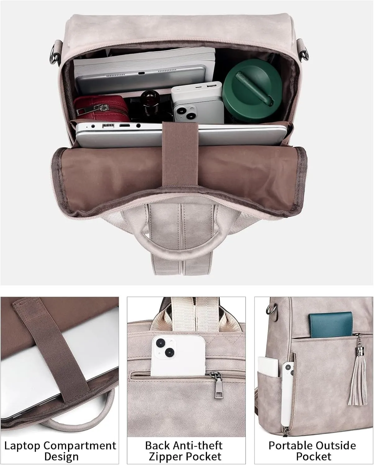 FADEON Laptop Backpack Purse for Women Large Designer PU Leather Laptop Bag, Ladies Computer Shoulder Bags