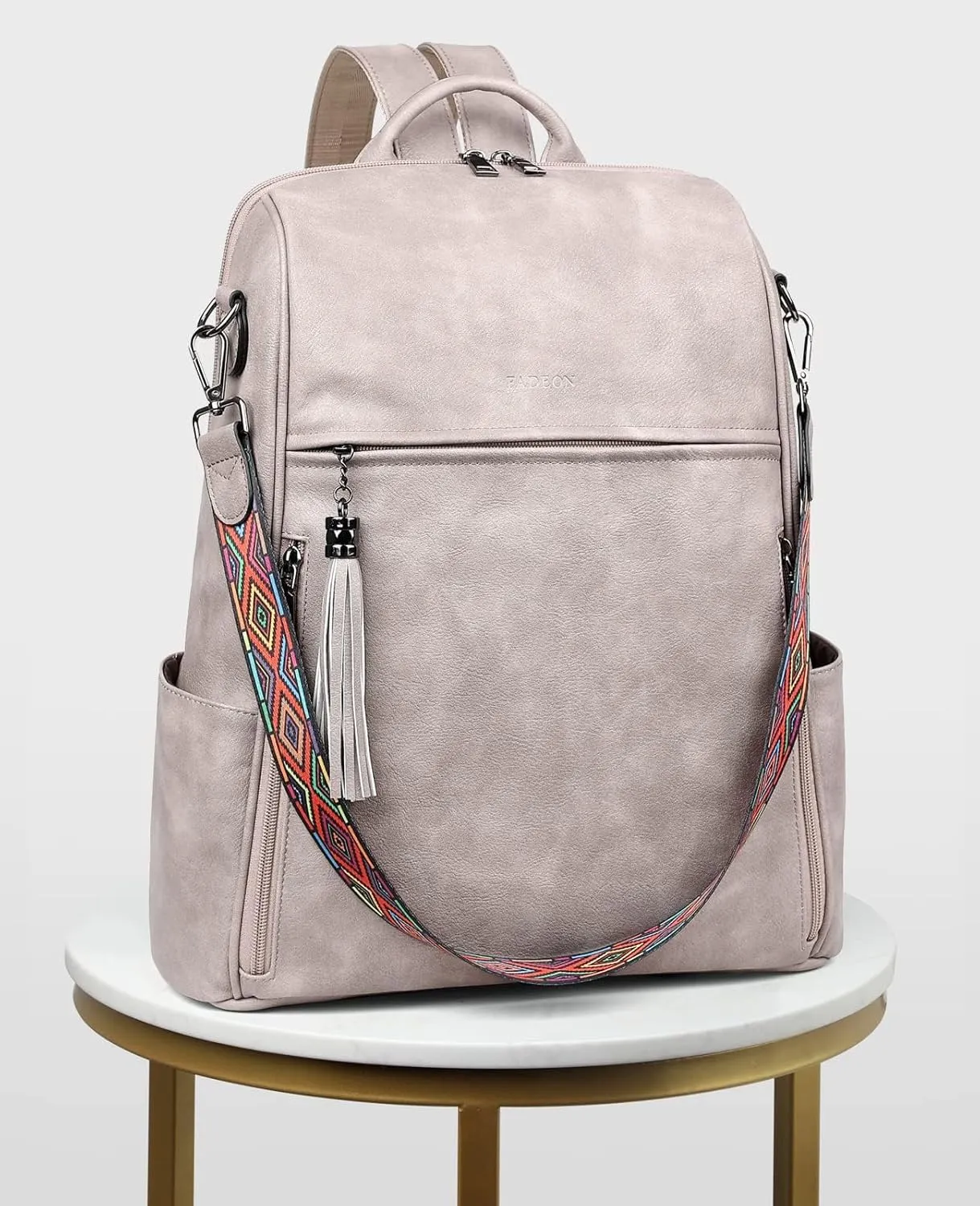 FADEON Laptop Backpack Purse for Women Large Designer PU Leather Laptop Bag, Ladies Computer Shoulder Bags