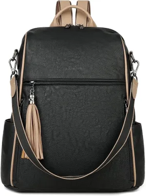 FADEON Leather Backpack Purse for Women Designer Travel Backpack Purses PU Fashion Ladies Shoulder Bag with Tassel