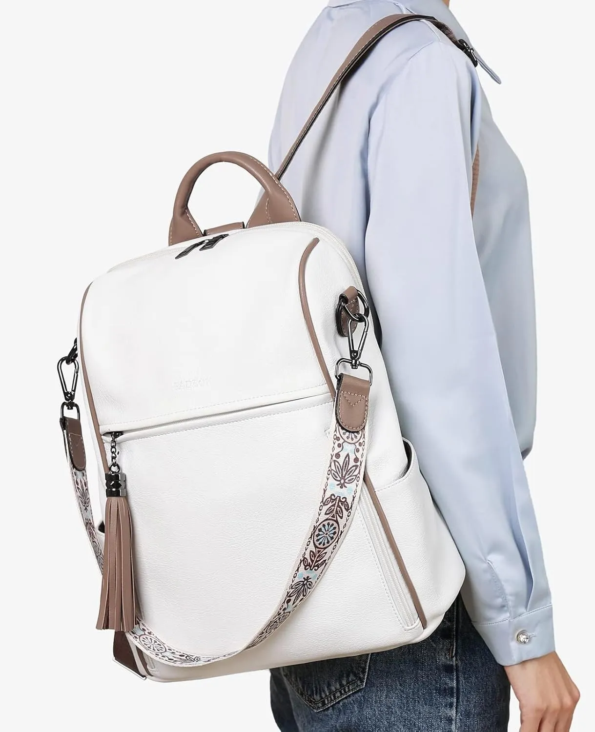 FADEON Leather Backpack Purse for Women Designer Travel Backpack Purses PU Fashion Ladies Shoulder Bag with Tassel