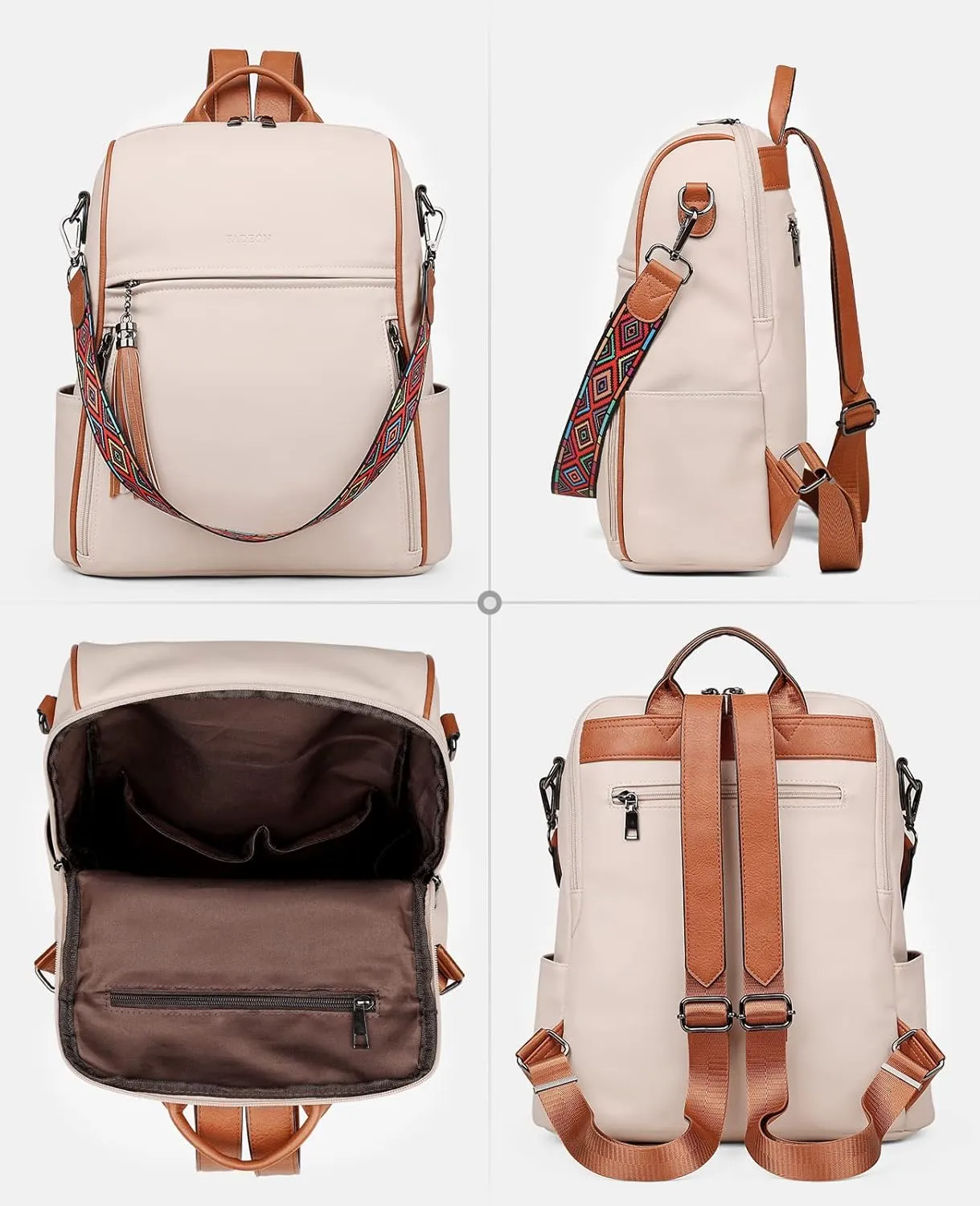 FADEON Leather Backpack Purse for Women Designer Travel Backpack Purses PU Fashion Ladies Shoulder Bag with Tassel