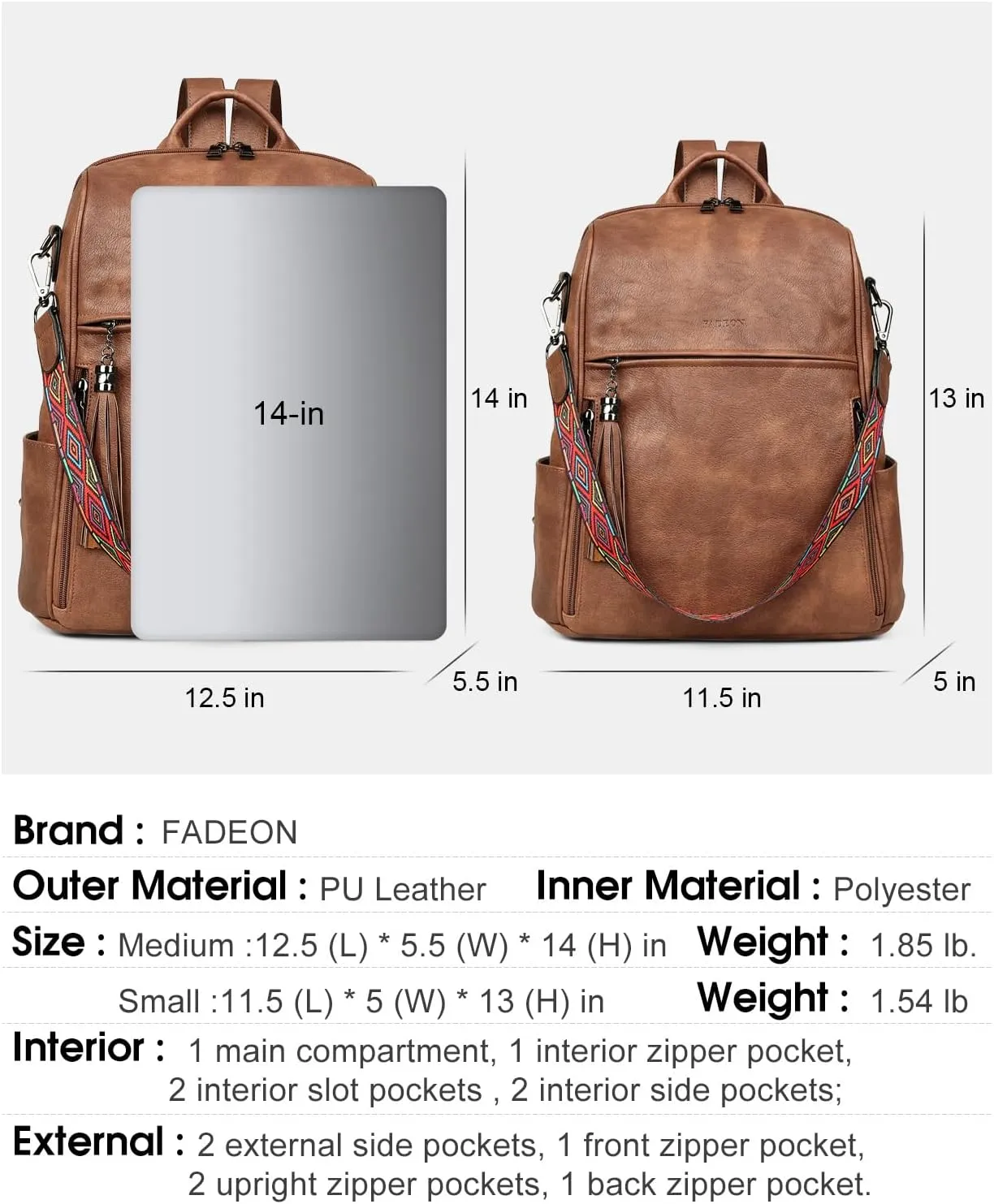 FADEON Leather Backpack Purse for Women Designer Travel Backpack Purses PU Fashion Ladies Shoulder Bag with Tassel