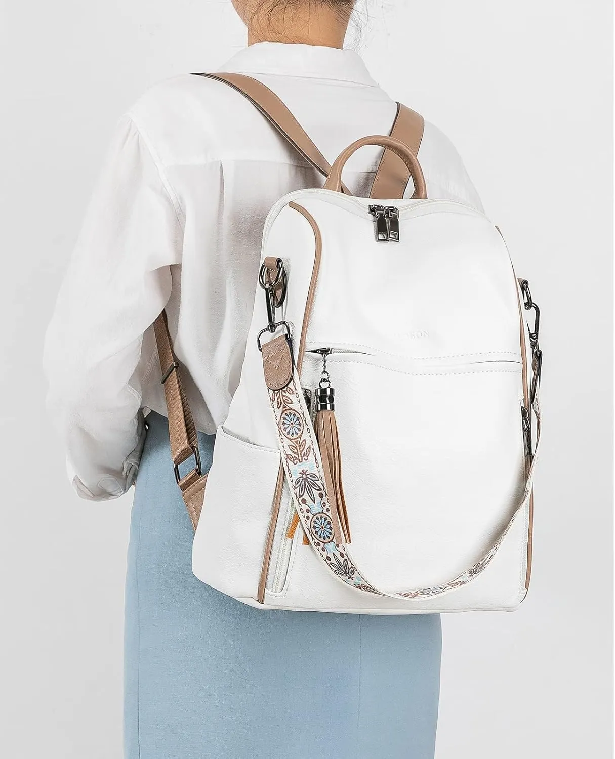 FADEON Leather Backpack Purse for Women Designer Travel Backpack Purses PU Fashion Ladies Shoulder Bag with Tassel