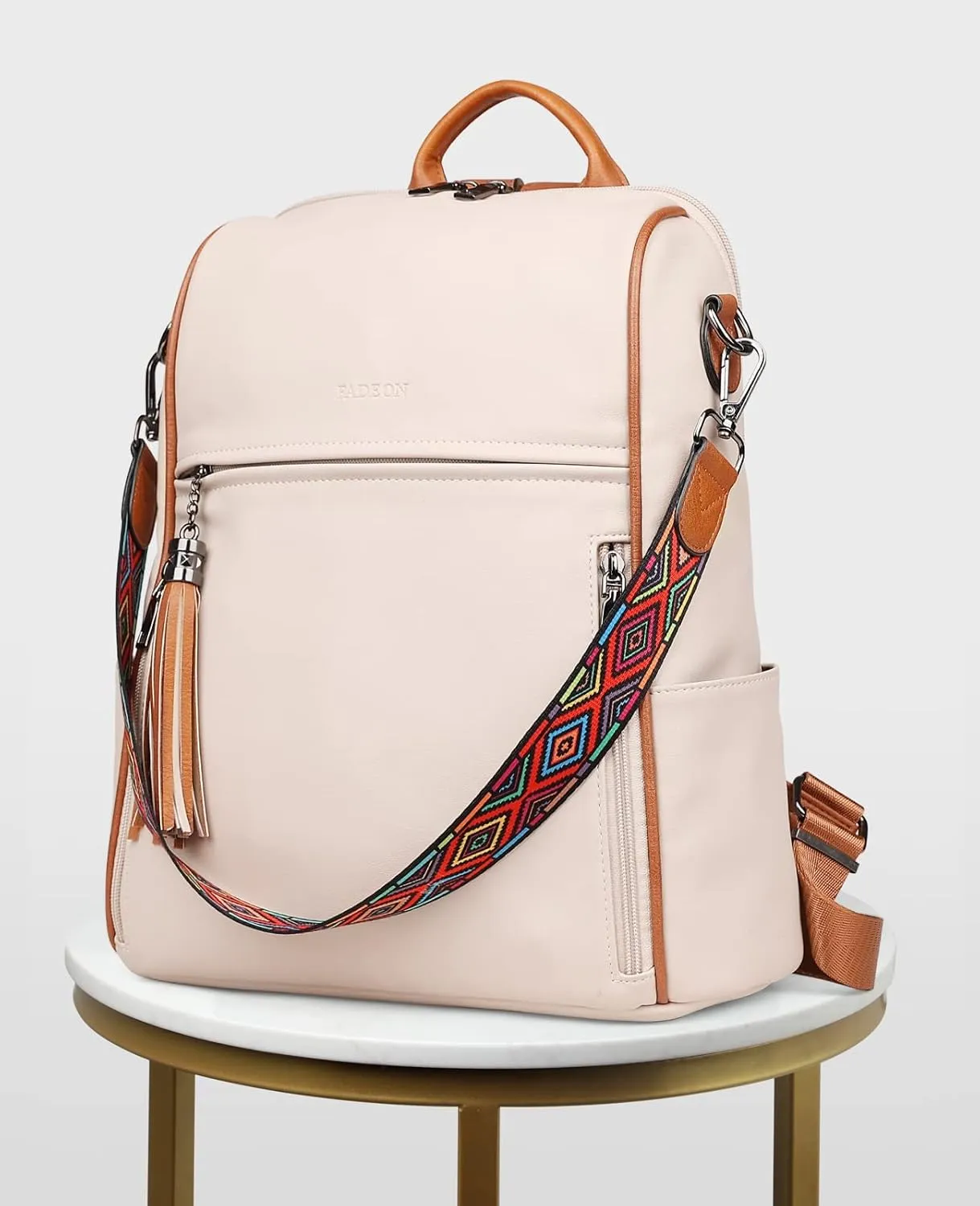 FADEON Leather Backpack Purse for Women Designer Travel Backpack Purses PU Fashion Ladies Shoulder Bag with Tassel