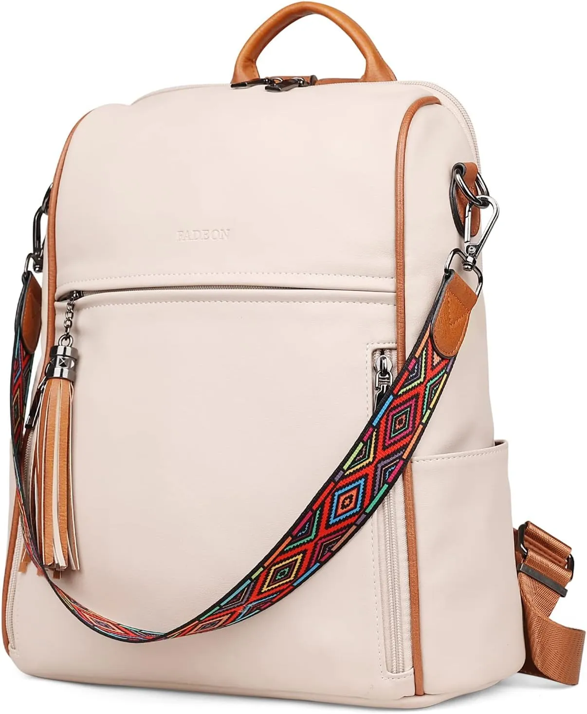 FADEON Leather Backpack Purse for Women Designer Travel Backpack Purses PU Fashion Ladies Shoulder Bag with Tassel