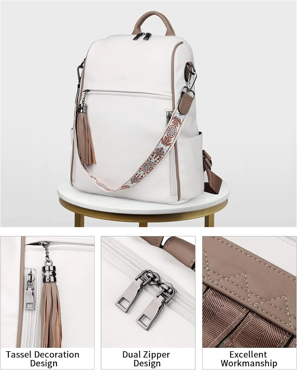 FADEON Leather Backpack Purse for Women Designer Travel Backpack Purses PU Fashion Ladies Shoulder Bag with Tassel