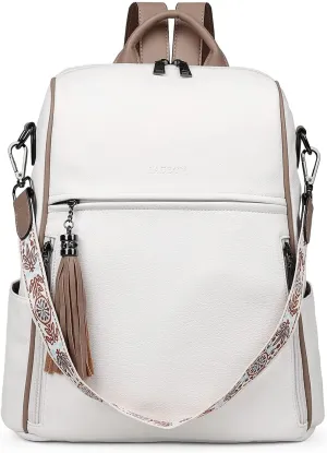 FADEON Leather Backpack Purse for Women Designer Travel Backpack Purses PU Fashion Ladies Shoulder Bag with Tassel