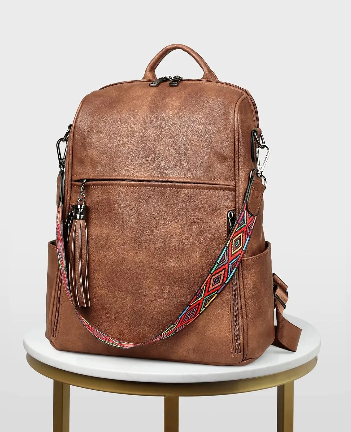FADEON Leather Backpack Purse for Women Designer Travel Backpack Purses PU Fashion Ladies Shoulder Bag with Tassel