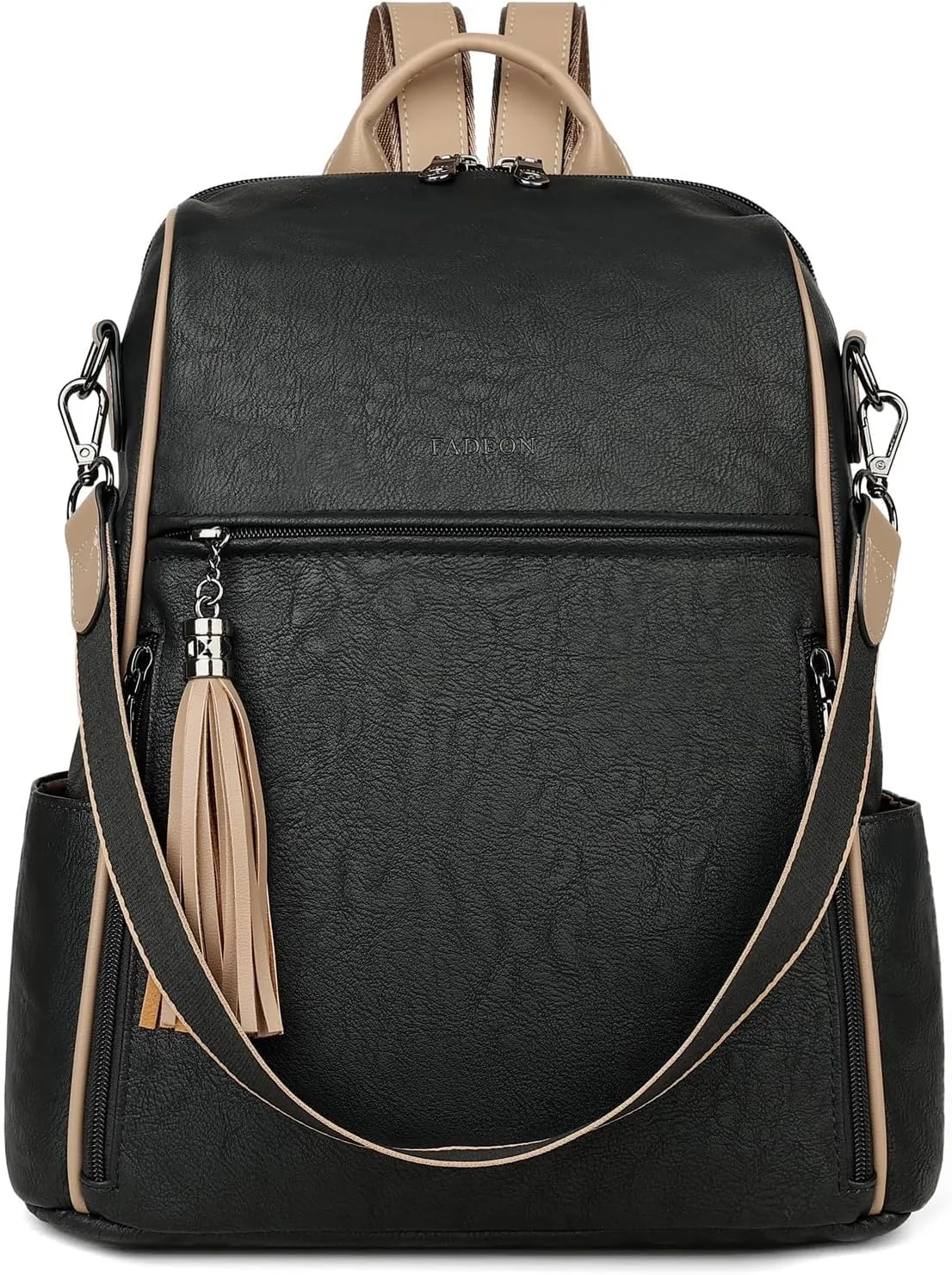 FADEON Leather Backpack Purse for Women Designer Travel Backpack Purses PU Fashion Ladies Shoulder Bag with Tassel