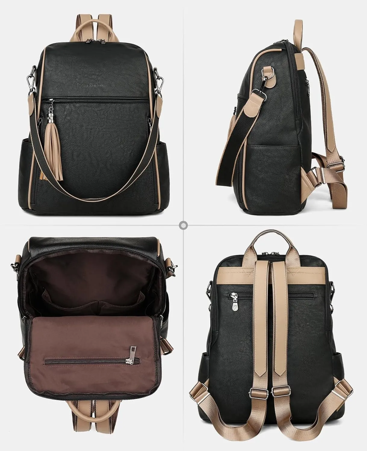 FADEON Leather Backpack Purse for Women Designer Travel Backpack Purses PU Fashion Ladies Shoulder Bag with Tassel