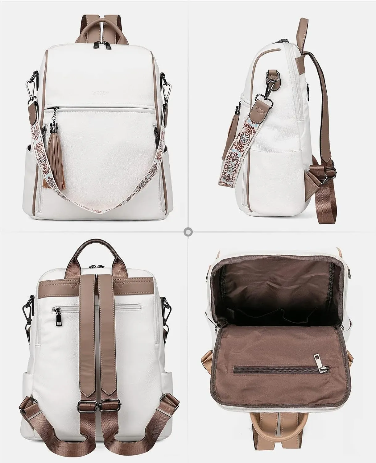 FADEON Leather Backpack Purse for Women Designer Travel Backpack Purses PU Fashion Ladies Shoulder Bag with Tassel