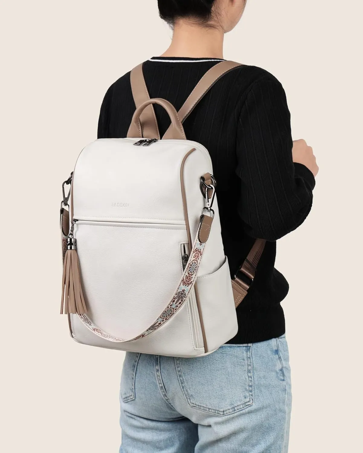 FADEON Leather Backpack Purse for Women Designer Travel Backpack Purses PU Fashion Ladies Shoulder Bag with Tassel