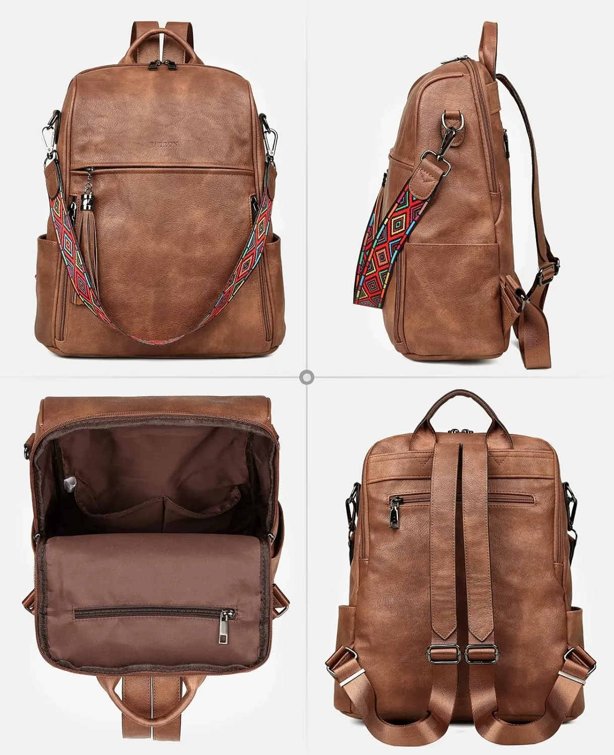 FADEON Leather Backpack Purse for Women Designer Travel Backpack Purses PU Fashion Ladies Shoulder Bag with Tassel