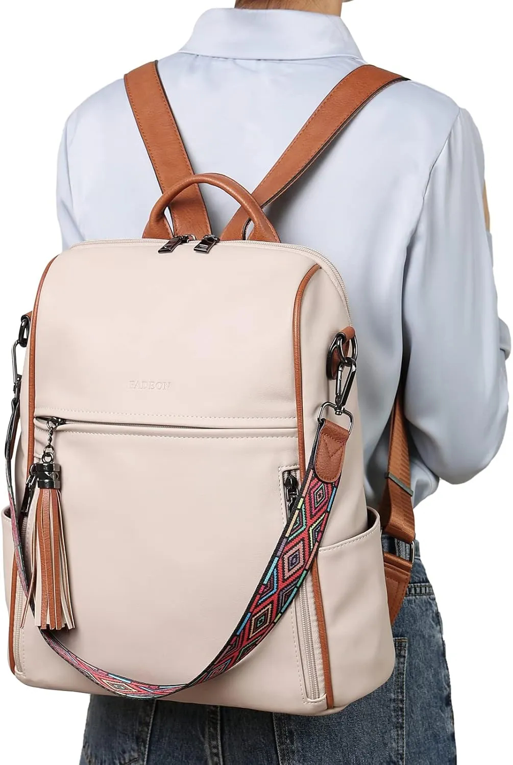 FADEON Leather Backpack Purse for Women Designer Travel Backpack Purses PU Fashion Ladies Shoulder Bag with Tassel