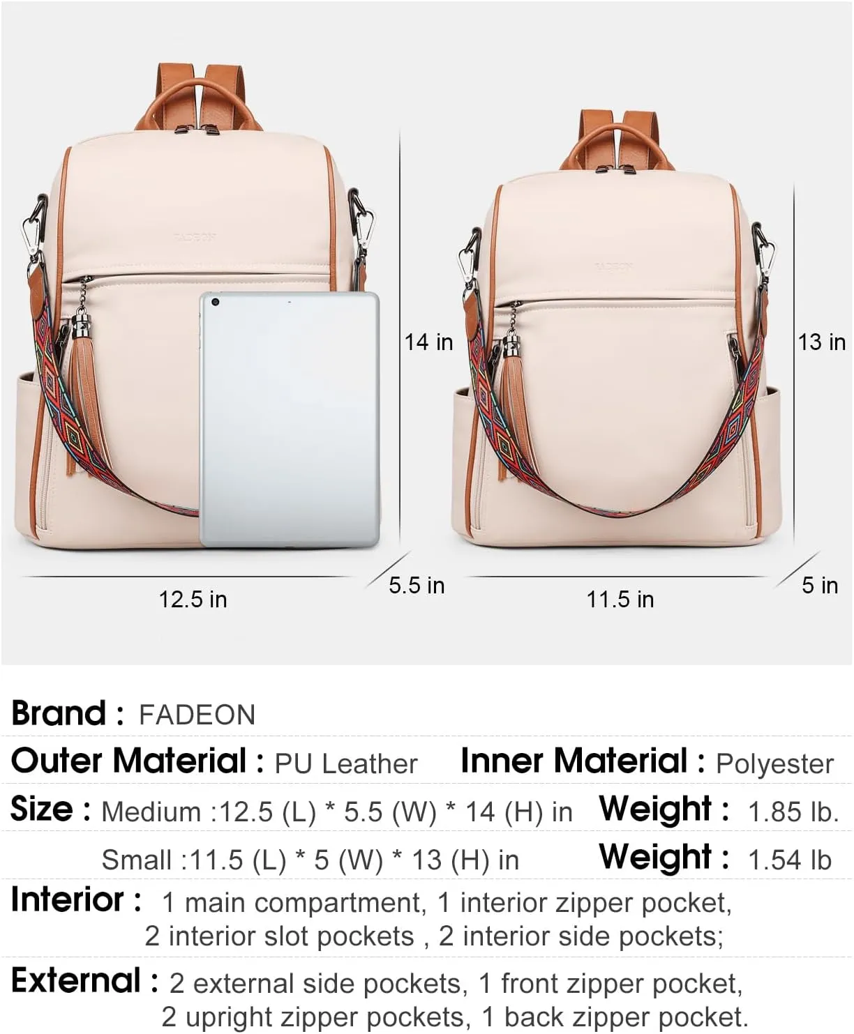 FADEON Leather Backpack Purse for Women Designer Travel Backpack Purses PU Fashion Ladies Shoulder Bag with Tassel