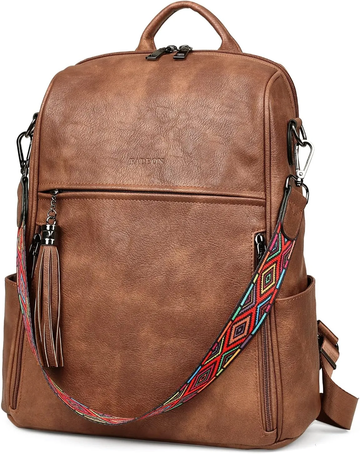FADEON Leather Backpack Purse for Women Designer Travel Backpack Purses PU Fashion Ladies Shoulder Bag with Tassel