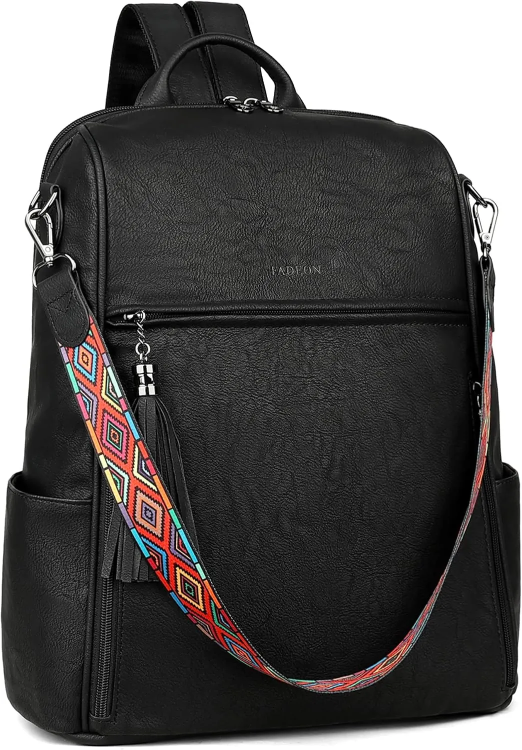 FADEON Leather Laptop Backpack for Women Designer 15.6 inch PU Laptop Bag, Ladies Travel Computer Work Backpack Black