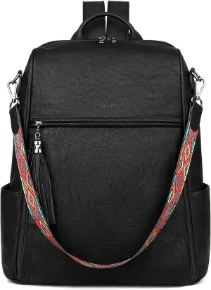 FADEON Leather Laptop Backpack for Women Designer 15.6 inch PU Laptop Bag, Ladies Travel Computer Work Backpack Black