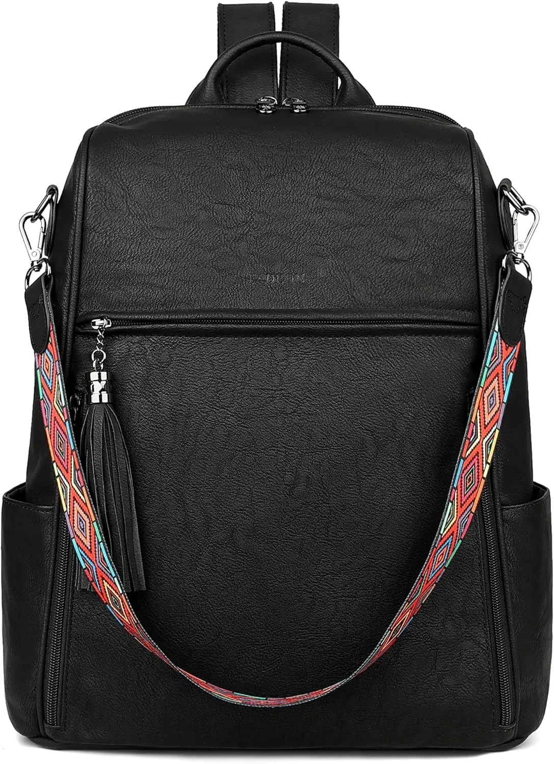 FADEON Leather Laptop Backpack for Women Designer 15.6 inch PU Laptop Bag, Ladies Travel Computer Work Backpack Black