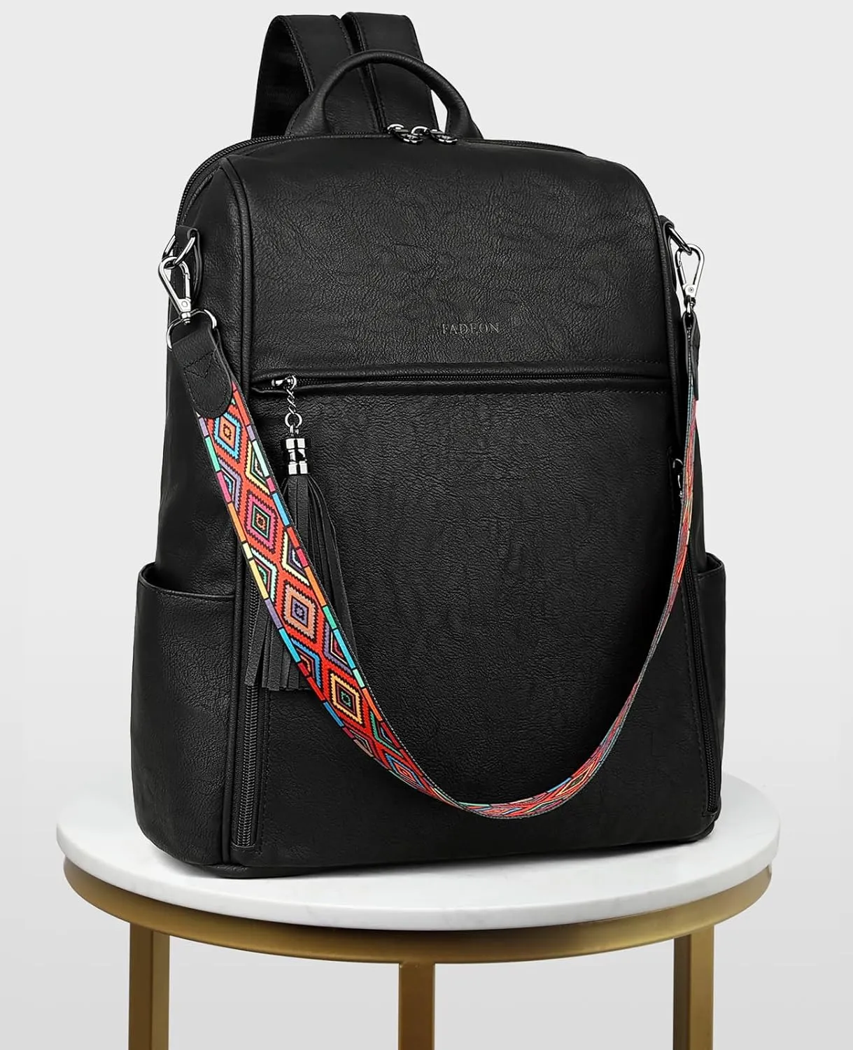 FADEON Leather Laptop Backpack for Women Designer 15.6 inch PU Laptop Bag, Ladies Travel Computer Work Backpack Black