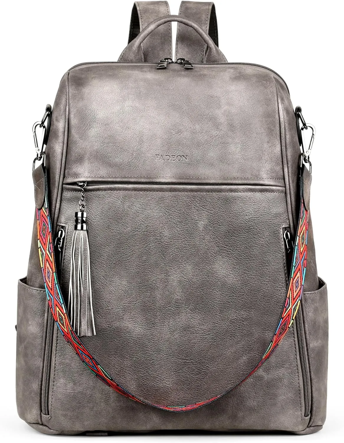 FADEON Leather Laptop Backpack for Women Designer 15.6 inch PU Laptop Bag, Ladies Travel Computer Work Backpack Grey