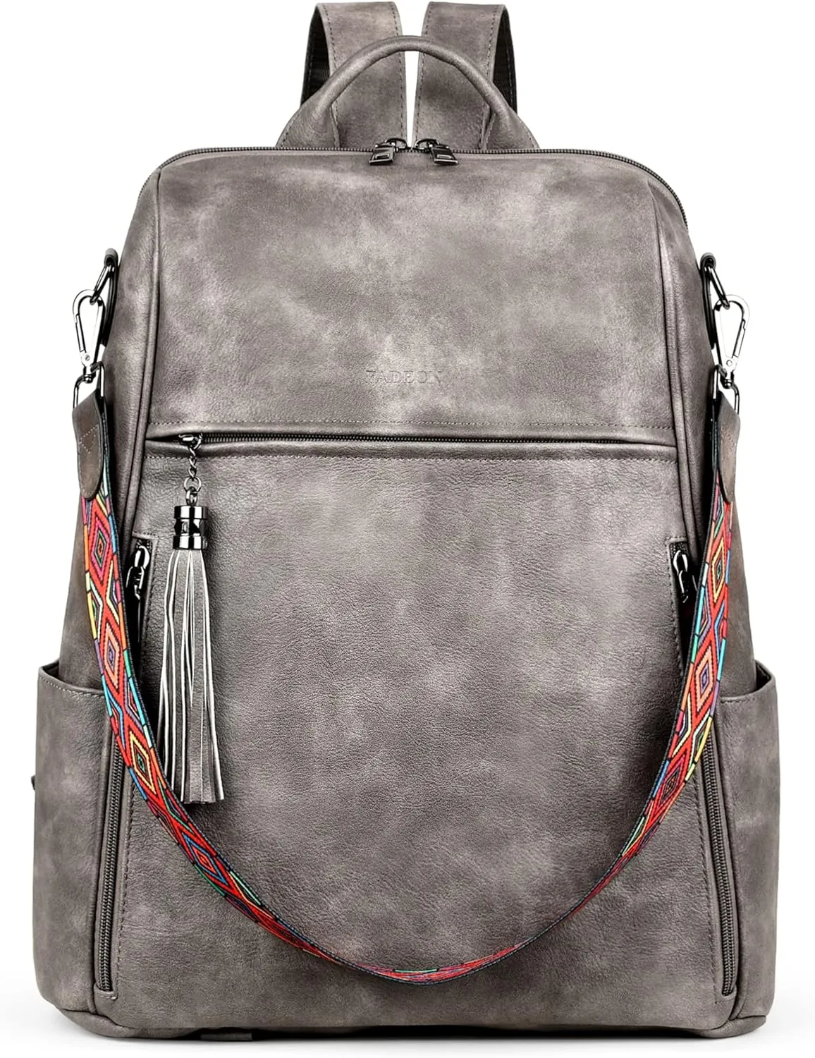 FADEON Leather Laptop Backpack for Women Designer 15.6 inch PU Laptop Bag, Ladies Travel Computer Work Backpack Grey
