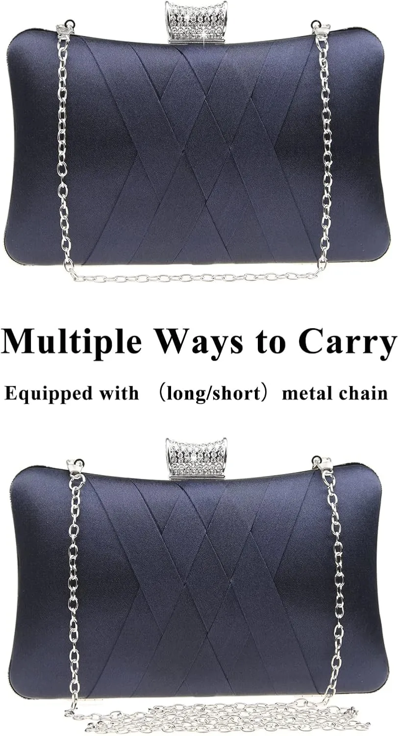 Fashion Womens Jane Satin Diamante Clutch Rhinestone Evening Bridal Prom Party Handbag Crossbody Purse Chain Bag