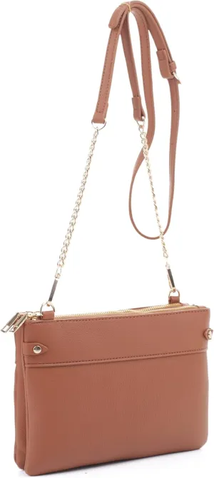 Faux Leather Crossbody Bag with Multiple Compartments, Detachable Chain Strap