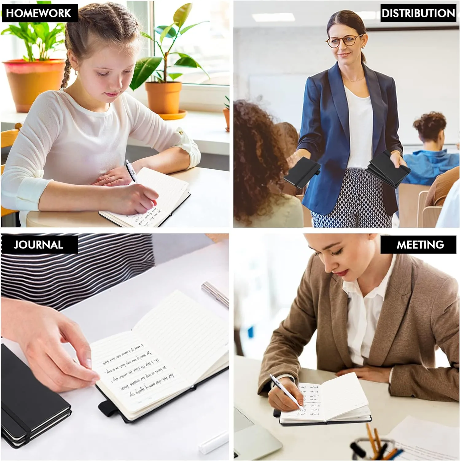 feela 6 Pack Pocket Mini Notebooks Bulk, Small Cute Memo Notepads Hardcover College Ruled Lined Journals with Pen Holder for School Business Work, with 6 Black Pens, 3.5”x 5.5”, A6, Black