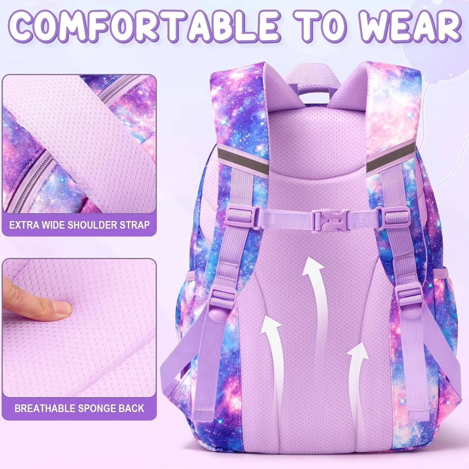 Fimibuke Kids Backpack for School Girls, 3Pcs Waterproof Girls Backpack with Lunch Box & Pencil Pouch - Lightweight School Backpack Pink Bookbag for Ages 6  Elementary Middle School Teens
