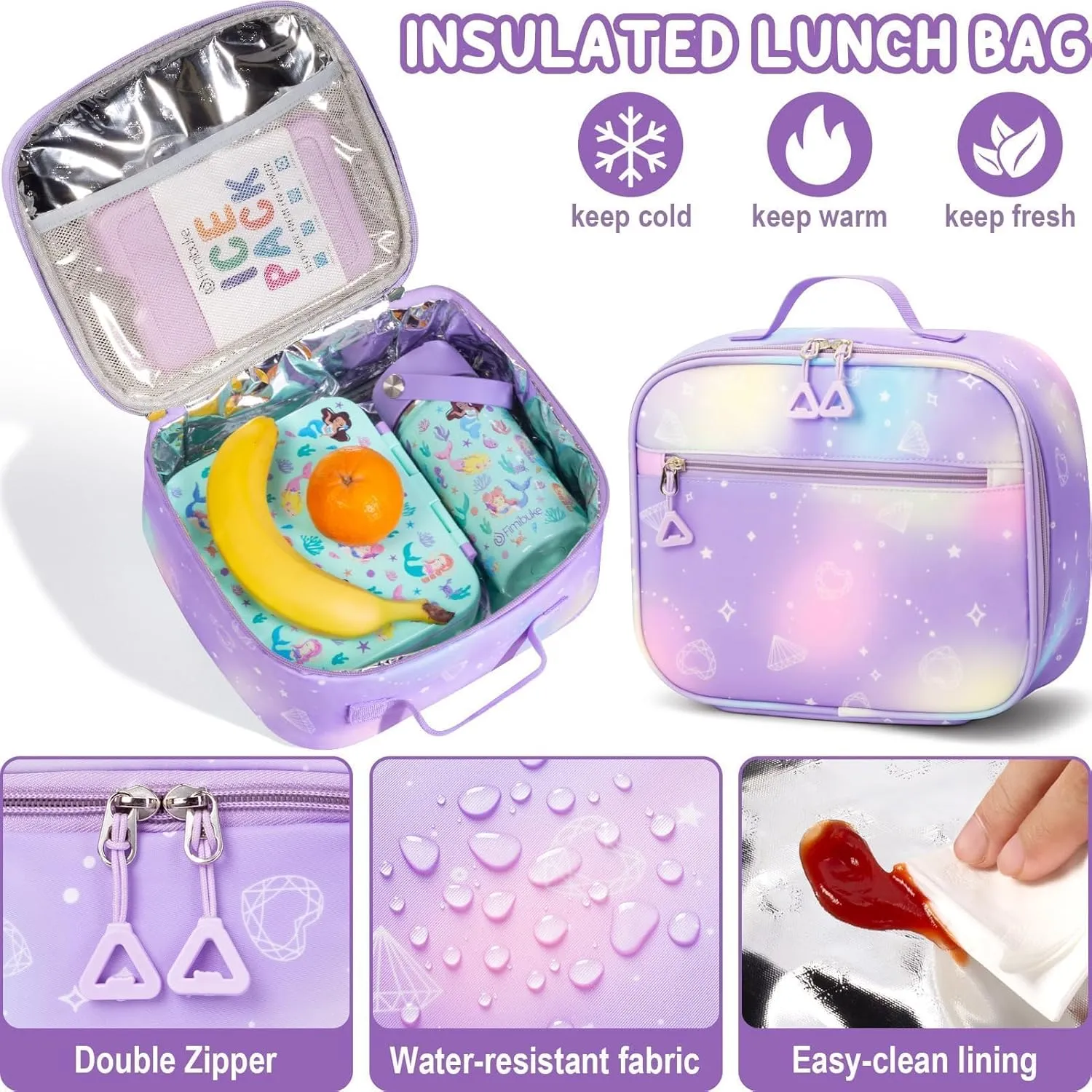 Fimibuke Kids Backpack for School Girls, 3Pcs Waterproof Girls Backpack with Lunch Box & Pencil Pouch - Lightweight School Backpack Pink Bookbag for Ages 6  Elementary Middle School Teens