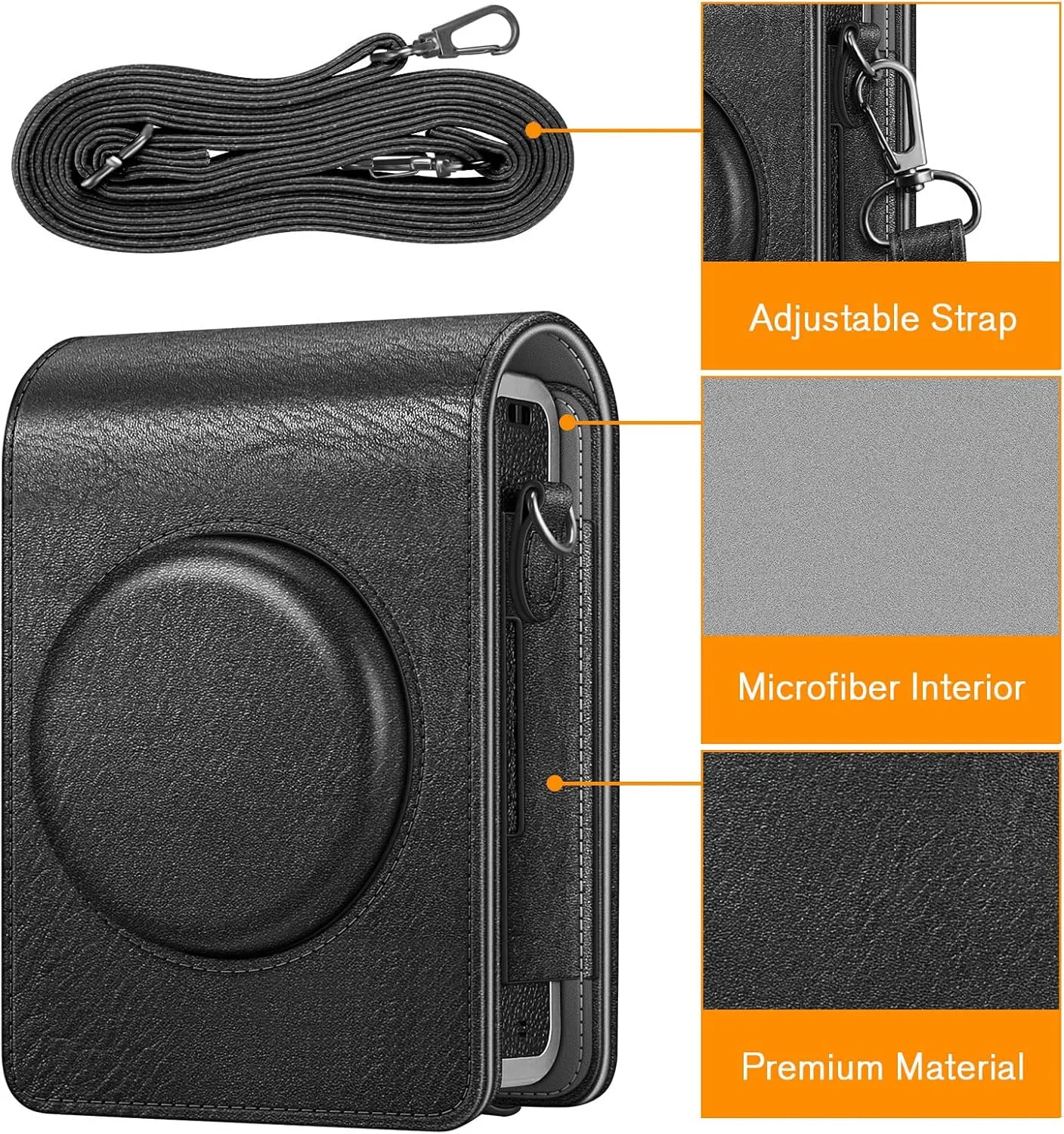 Fintie Protective Case for Fujifilm Instax Mini EVO Camera - Premium Vegan Leather Bag Cover with Removable Adjustable Strap, Vintage Black