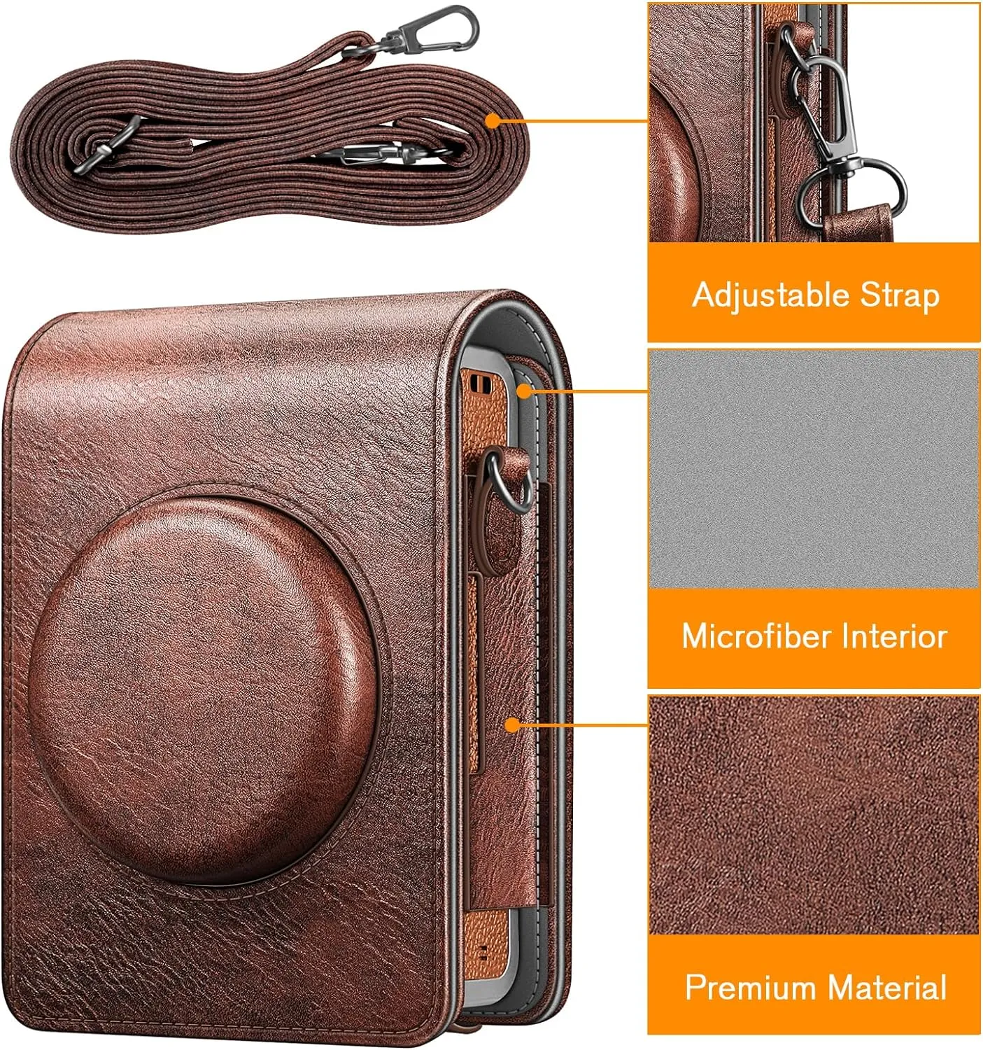 Fintie Protective Case for Fujifilm Instax Mini EVO Camera - Premium Vegan Leather Bag Cover with Removable Adjustable Strap, Vintage Brown