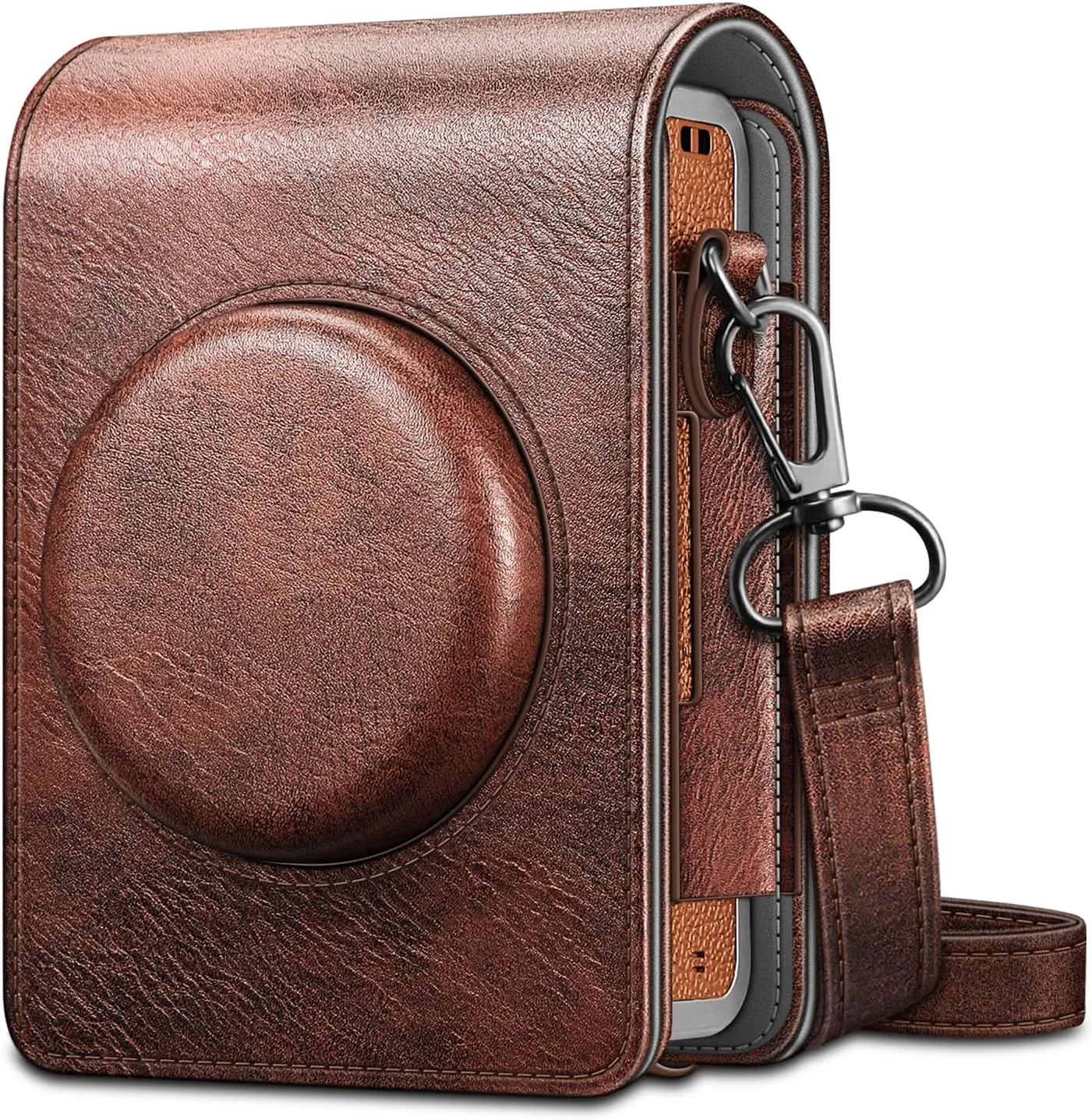 Fintie Protective Case for Fujifilm Instax Mini EVO Camera - Premium Vegan Leather Bag Cover with Removable Adjustable Strap, Vintage Brown