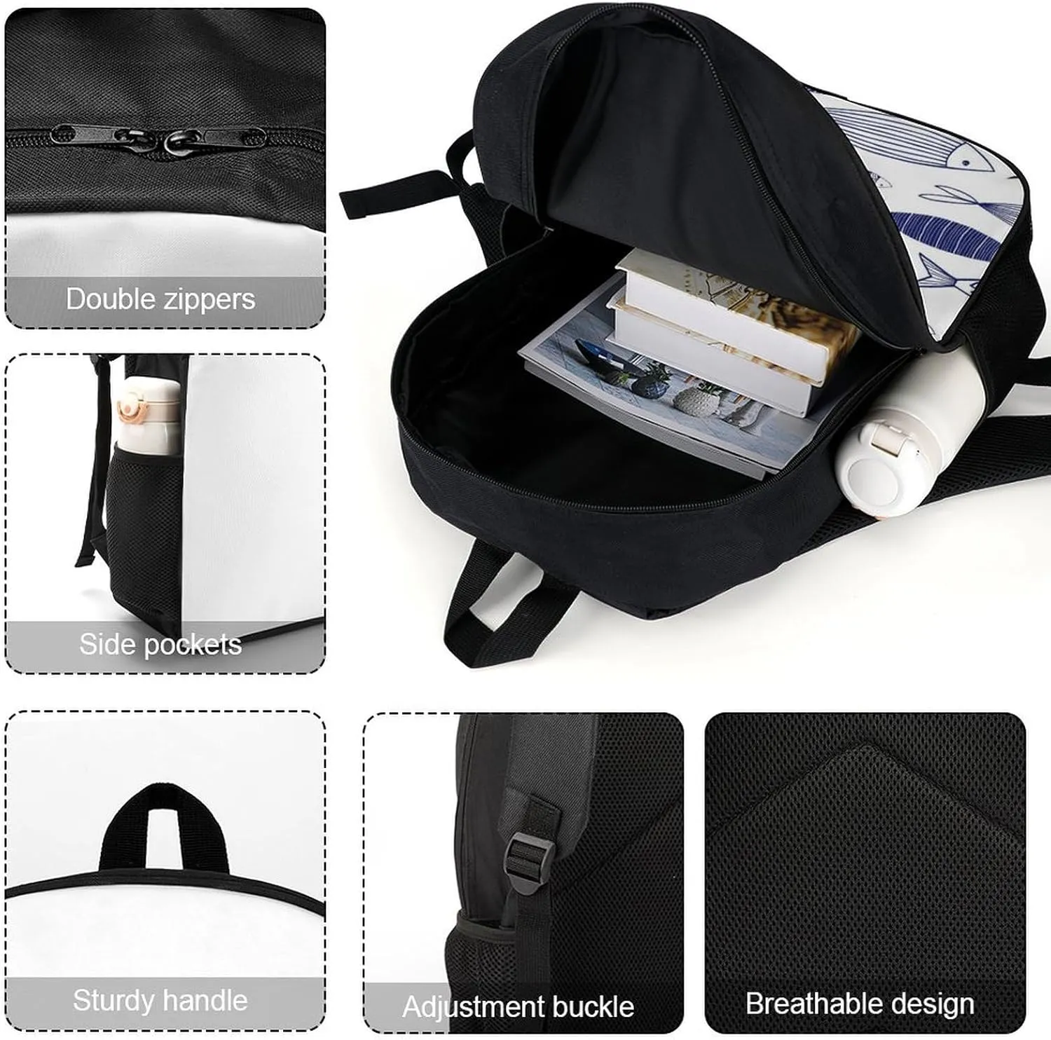 Fish Backpack Lightweight Waterproof Backpacks Laptop Backpack for Unisex Casual Travel Daypacks Large Capacity