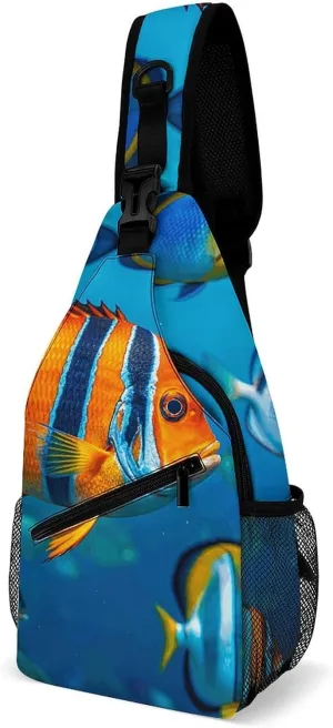 Fishes Crossbody Sling Bag for Women Men Sling Backpack Travel Chest Bag Pack Man Purse Shoulder Bags Daypack for Travel Hiking Cycling