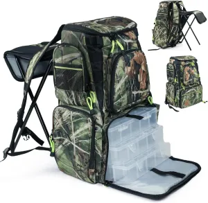 Fishing Backpack Tackle Box Bag with Rod Holder Boxes Foldable Fishing Chair, perfect for Outdoor, used by Men