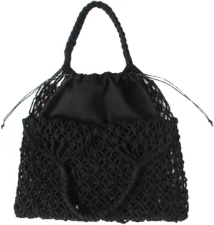 Fishing Net Handbag, Woven Shoulder Bag, Cotton Rope Tote, Mesh Travel Beach Bag, Crochet Knit Purse for Women