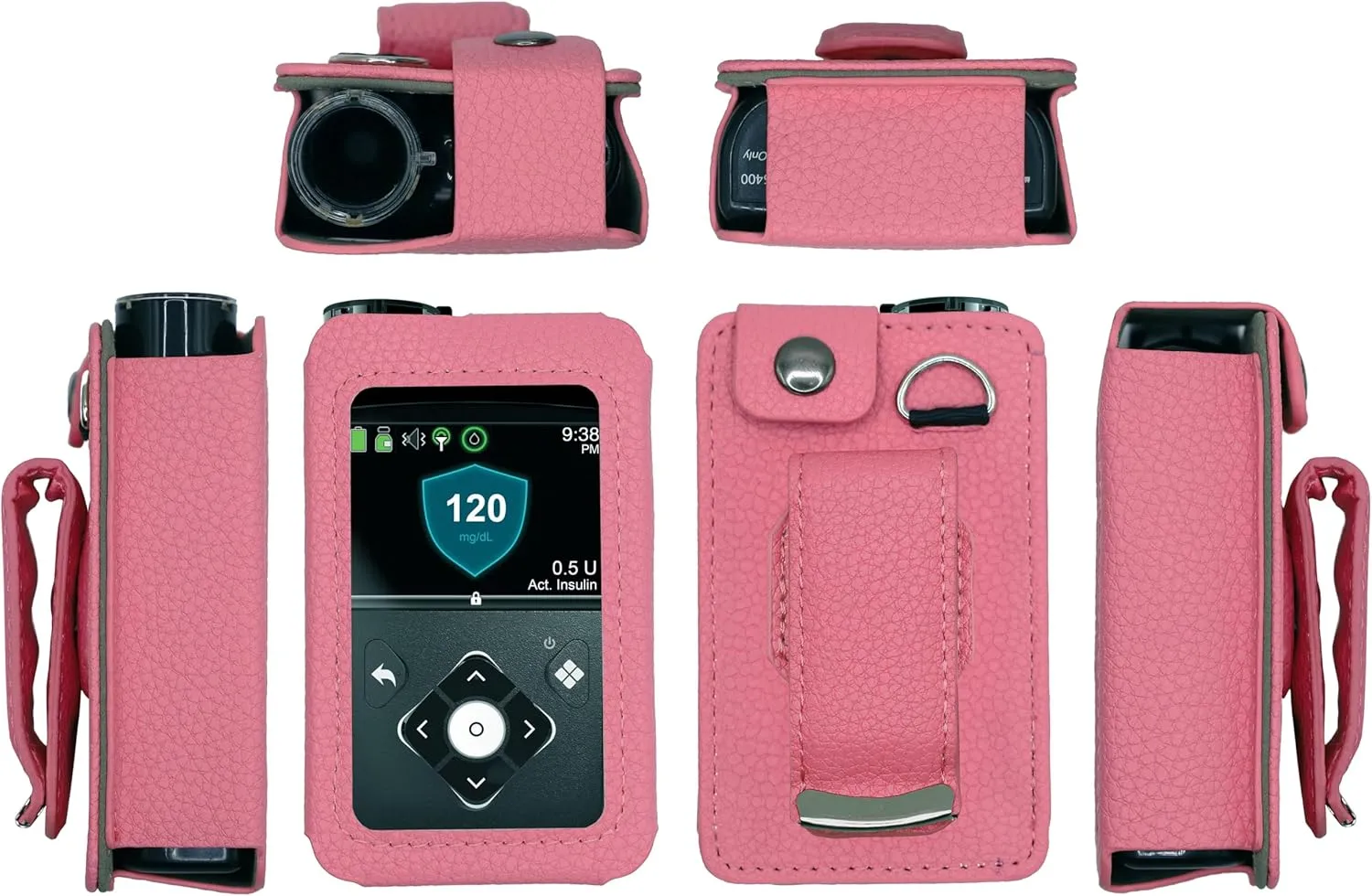 Fitted Leather Case with Rotating Belt Clip   Screen Protector for Medtronic Minimed Insulin Pump (Minimed 630G / 640G / 650G / 670G / 770G / 780G) (Pink)
