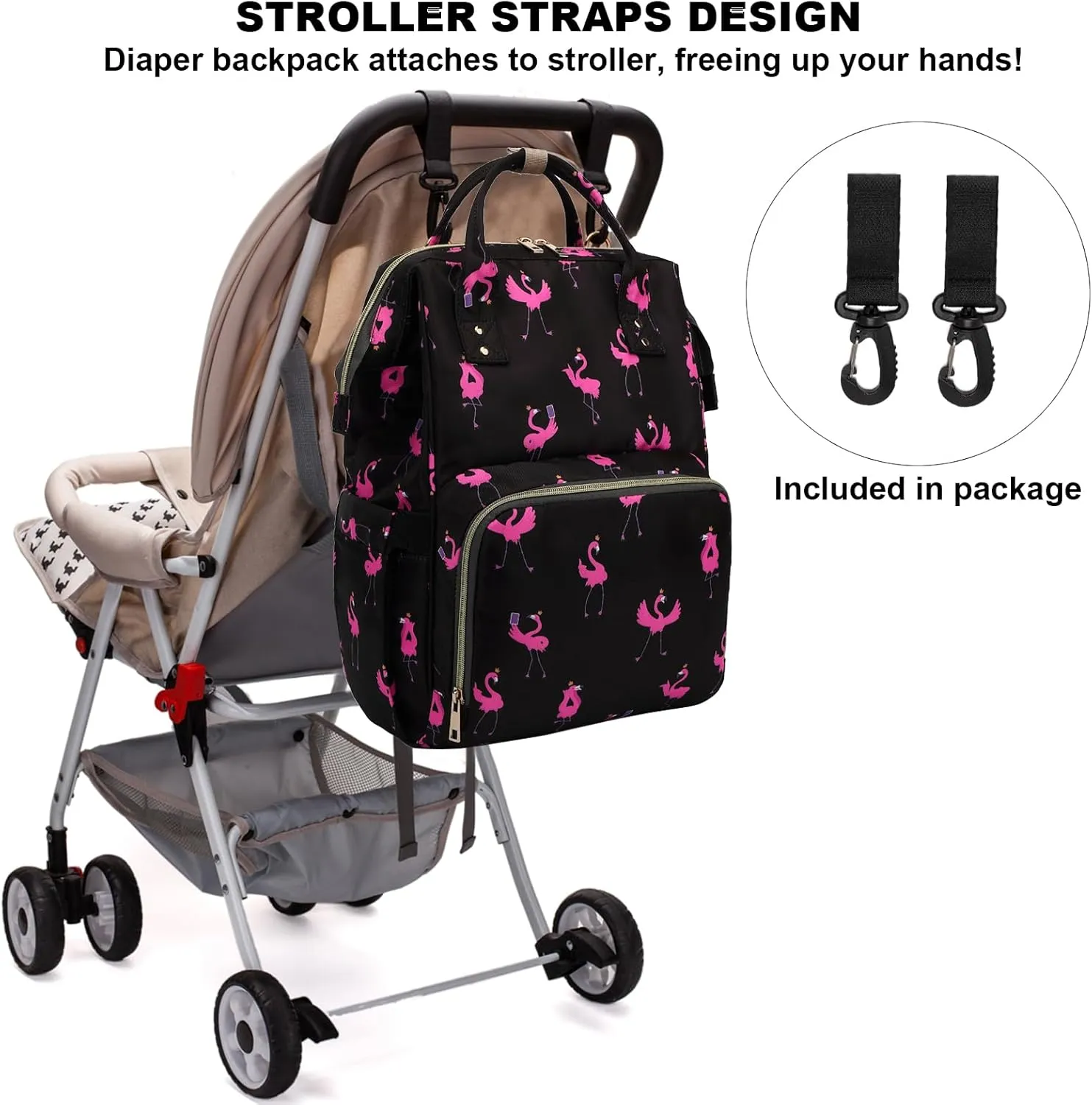 Flamingo Baby Diaper Bag Backpack for Women, Large Capacity Waterproof Maternity Travel Nappy Backpacks with Stroller Straps
