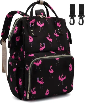 Flamingo Baby Diaper Bag Backpack for Women, Large Capacity Waterproof Maternity Travel Nappy Backpacks with Stroller Straps