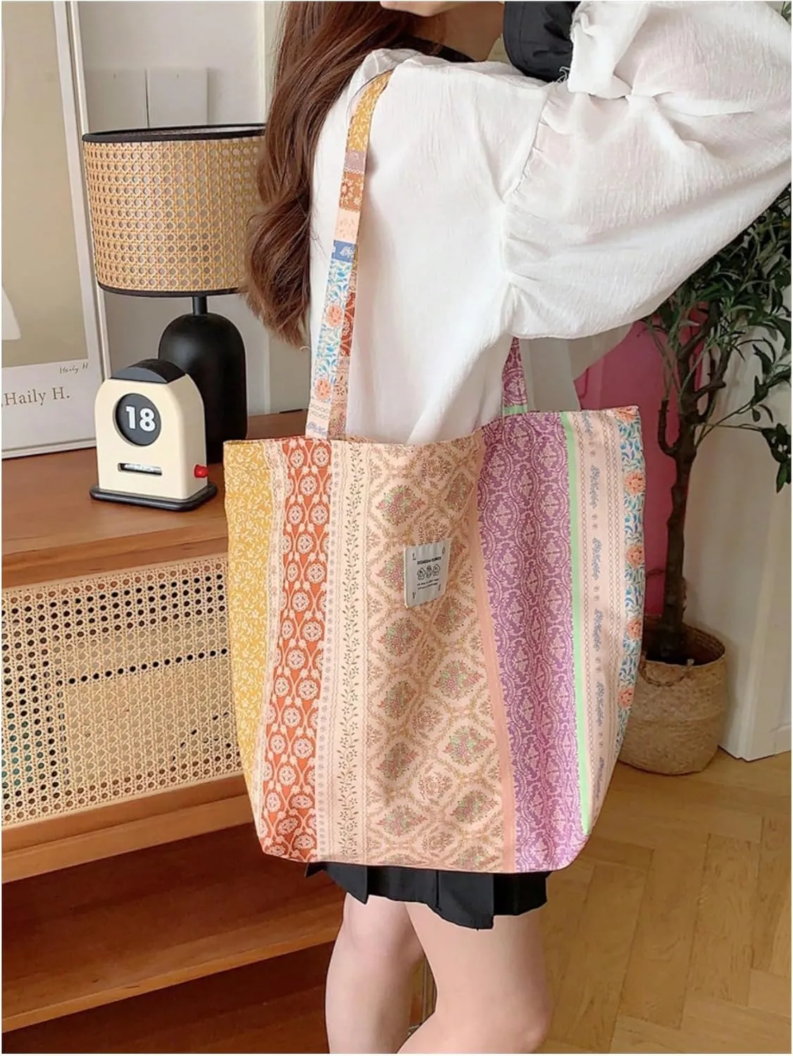 Floerns Women's Floral Canvas Tote Bag Beach Travel Shopping Cute Shoulder Bag