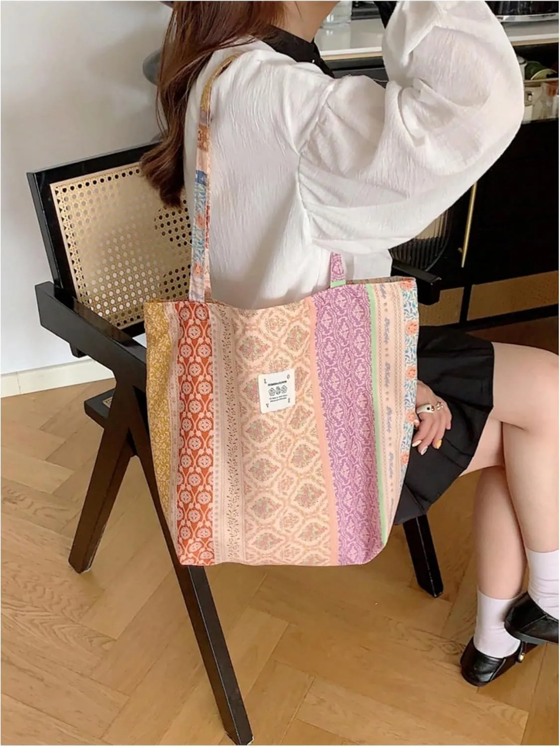 Floerns Women's Floral Canvas Tote Bag Beach Travel Shopping Cute Shoulder Bag