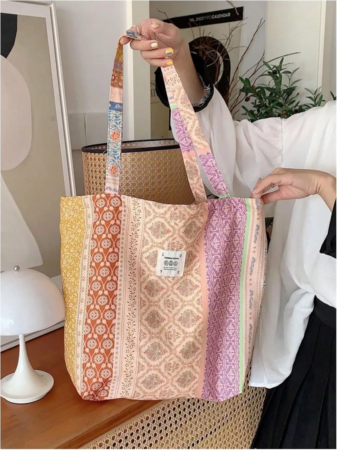 Floerns Women's Floral Canvas Tote Bag Beach Travel Shopping Cute Shoulder Bag