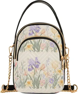 Floral Bouquet in Soft Hues Shoulder Handbag for Girls Stylish Crossbody Handbags with Detachable Chain Shoulder Strap