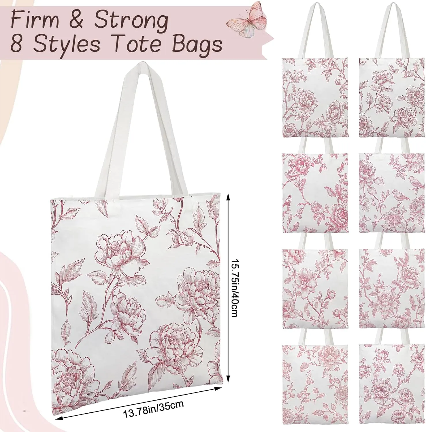Floral Canvas Tote Bag for Women Chinoiserie Tote Bag Aesthetic Reusable Grocery Bags for Travel Shopping