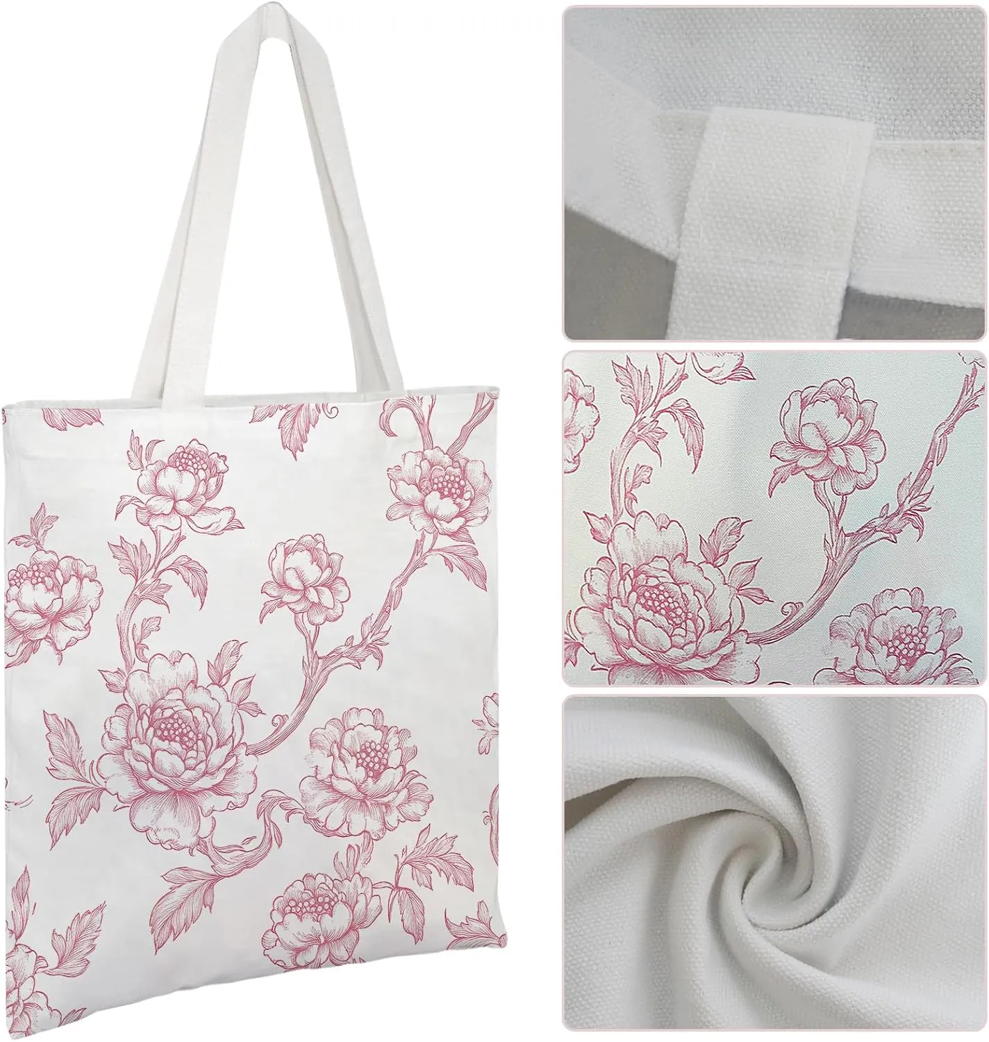 Floral Canvas Tote Bag for Women Chinoiserie Tote Bag Aesthetic Reusable Grocery Bags for Travel Shopping