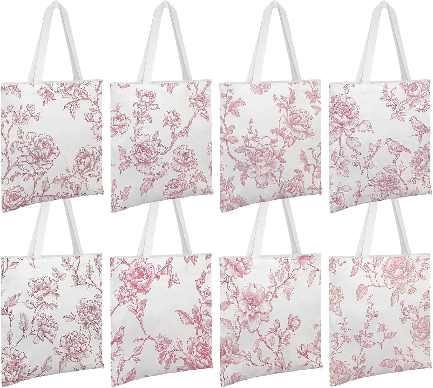 Floral Canvas Tote Bag for Women Chinoiserie Tote Bag Aesthetic Reusable Grocery Bags for Travel Shopping